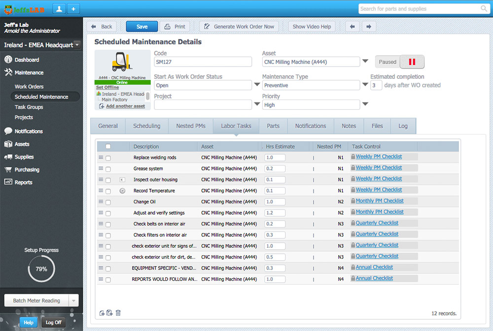 CMMS Scheduled Maintenance Screenshot