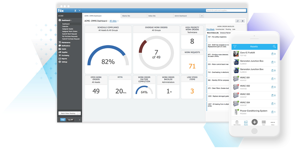 Screenshot of Fiix dashboard on desktop and mobile
