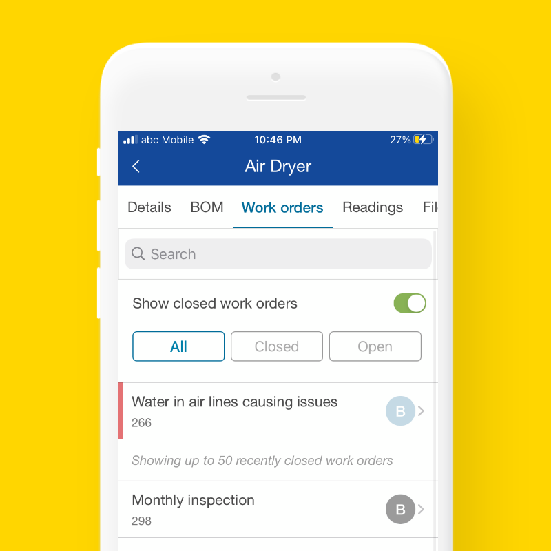 Asset management screen