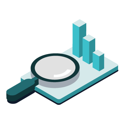 magnifying glass with 3D bar graph