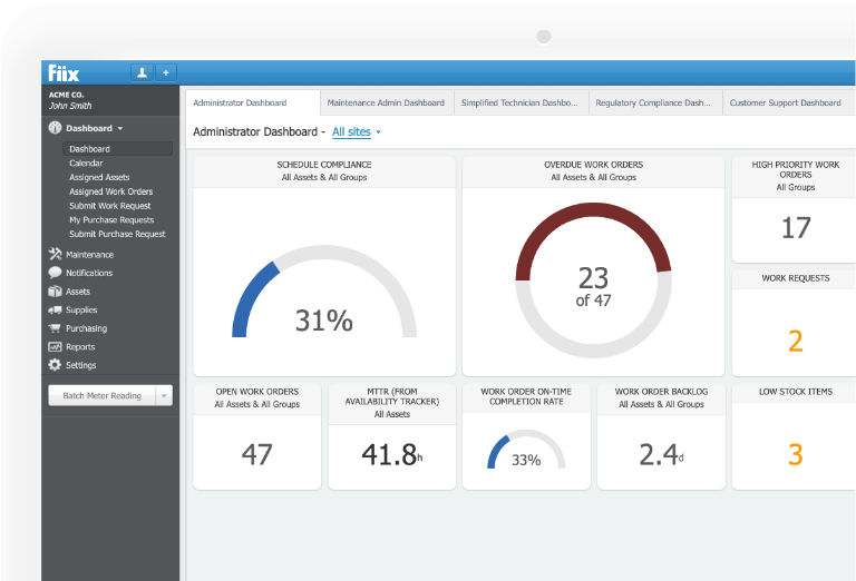 Fiix home dashboard