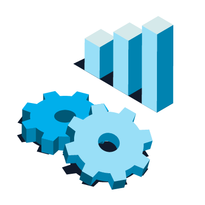 gears with 3D bar graph