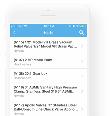 Mobile view of Fiix's inventory tracking and reporting section