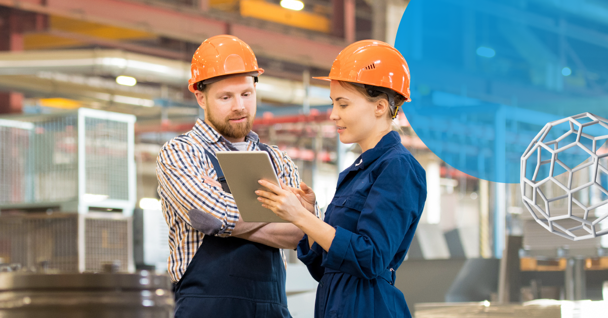 Two maintenance managers looking at a clipboard