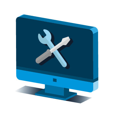 desktop computer with tools on screen