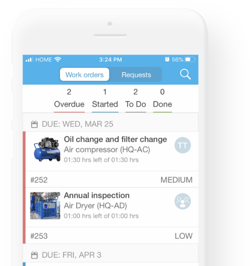 Manage maintenance screen