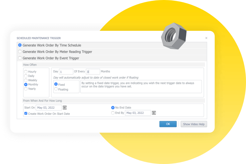 Scheduled Maintenance Trigger screen
