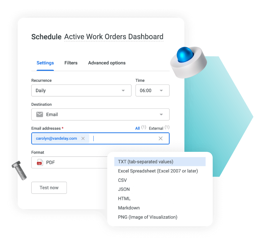 Maintenance reporting and analytics screen