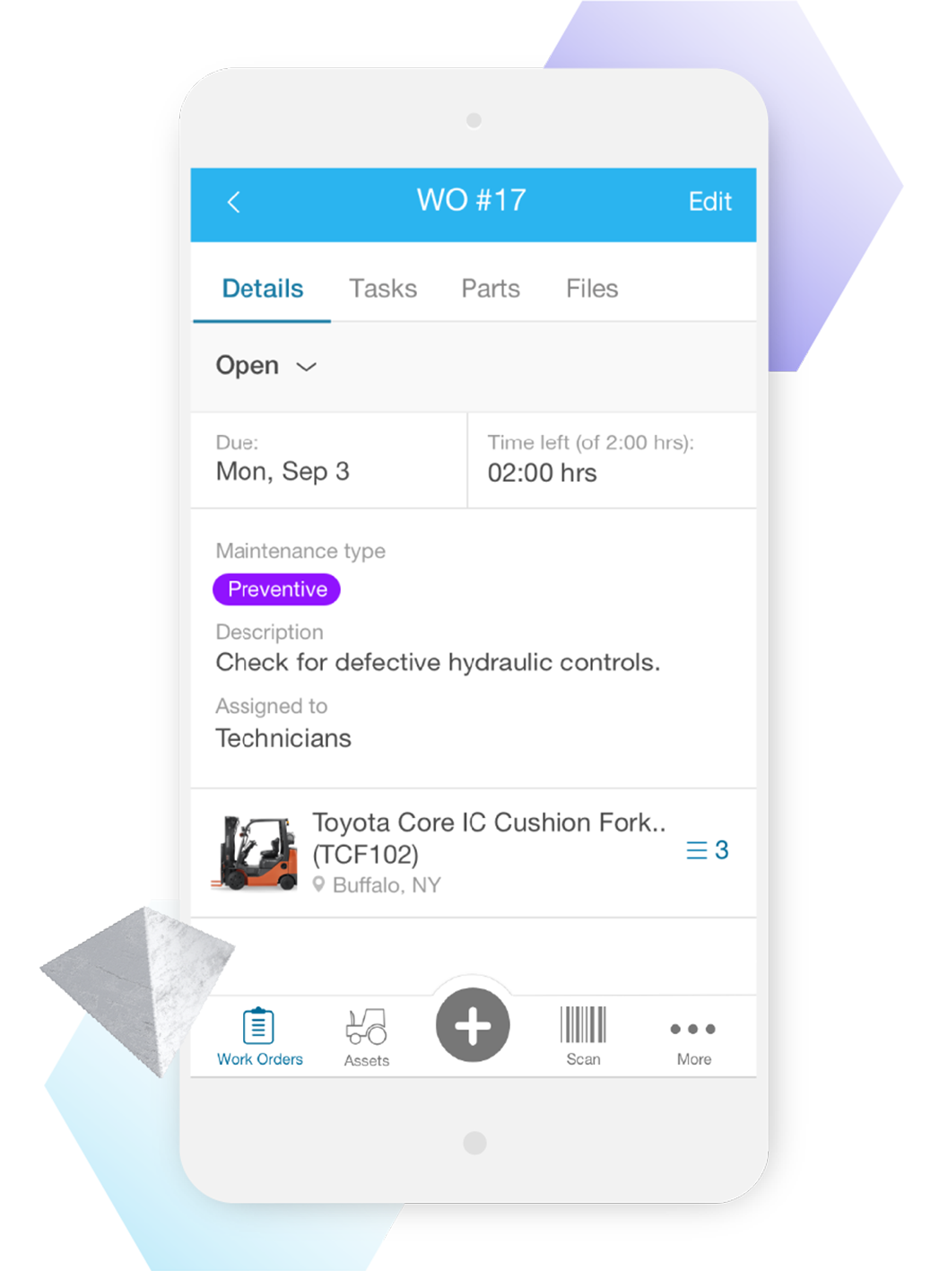 screen showing work order