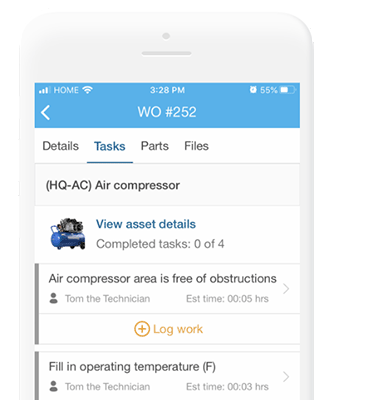 Mobile view of Fiix's work order window