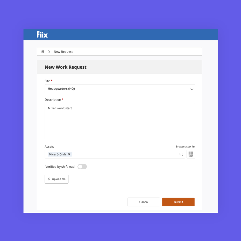 Work order management screen