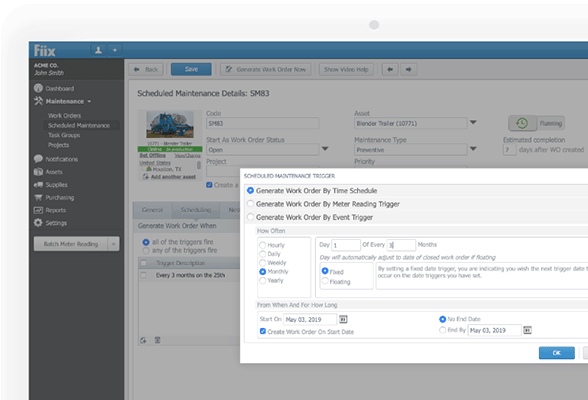 Desktop view of Fiix's work order page