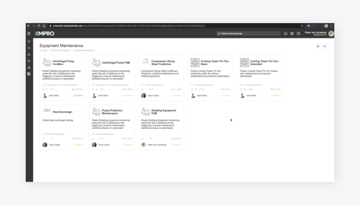 Xmpro equipment maintenance dashboard